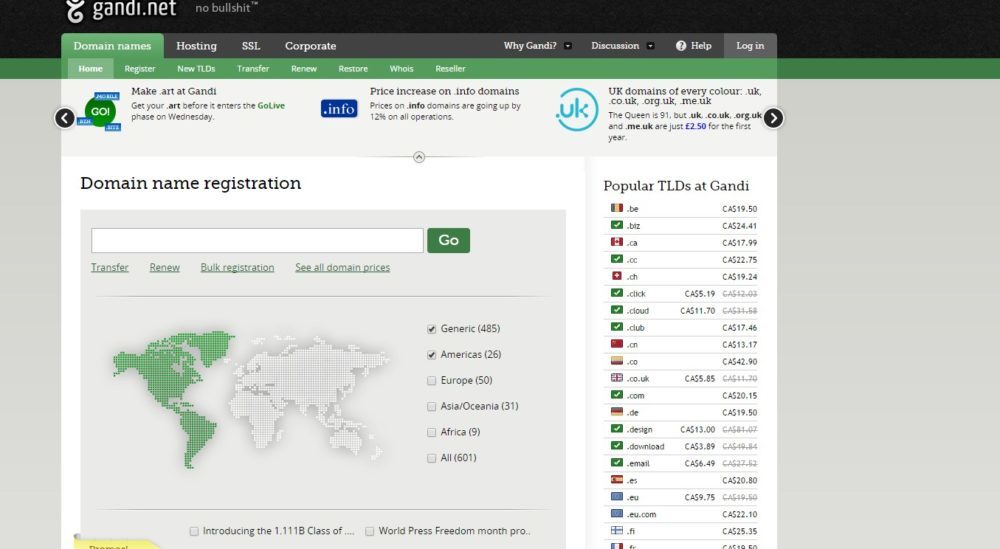 Gandi domain name Domain names¶ Gandi offers over domain name extensions, and one of the largest catalogs of new TLDs in the world. Domain names are used to help personalize your online presence and make it easy to access and manipulate information over the web. They are your gateway to having a personalized email address or website.