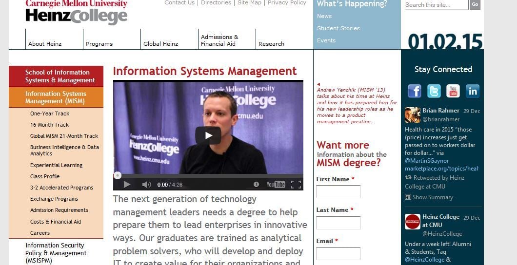 Carnegie Mellon University, Master of Information Systems Management