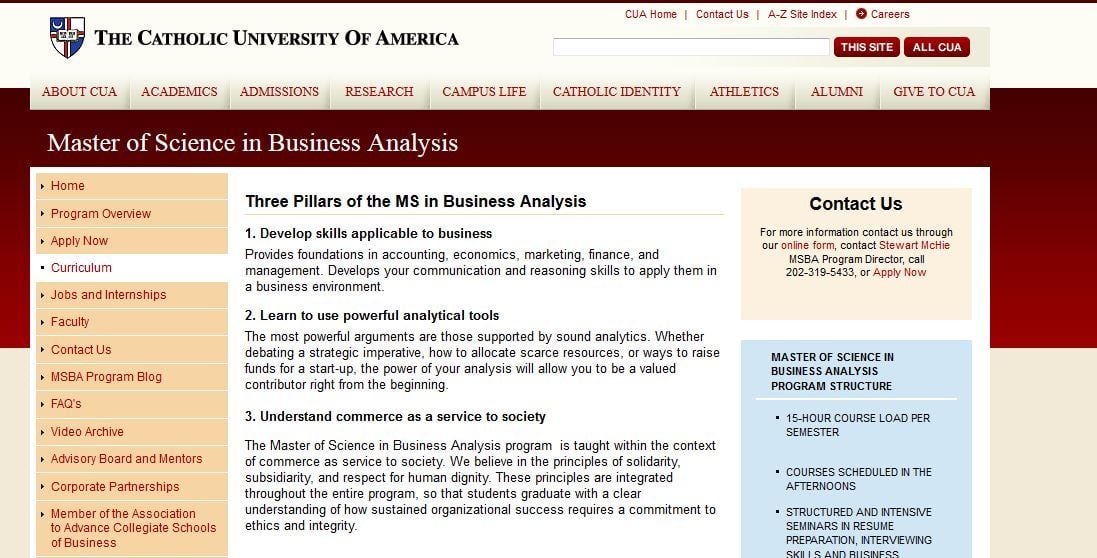 Catholic University of America,Master of Science in Business Analysis