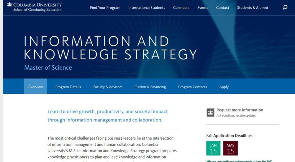 Columbia University, Master of Science Information and Knowledge Strategy