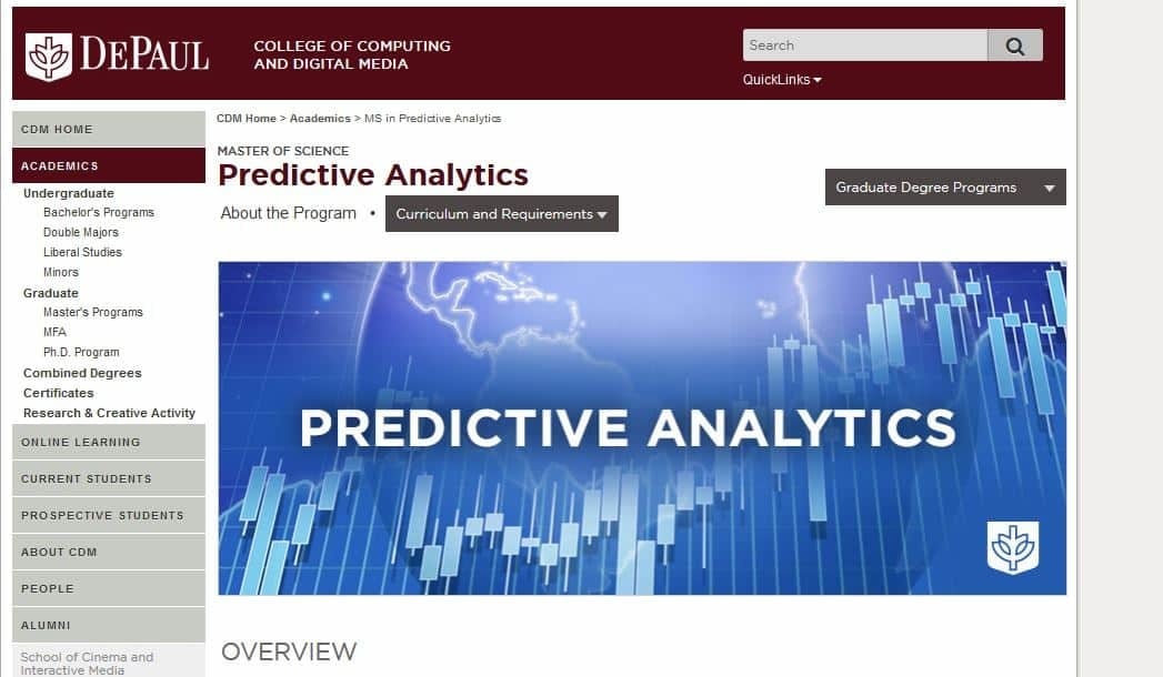 DePaul University, Master of Science in Predictive Analytics