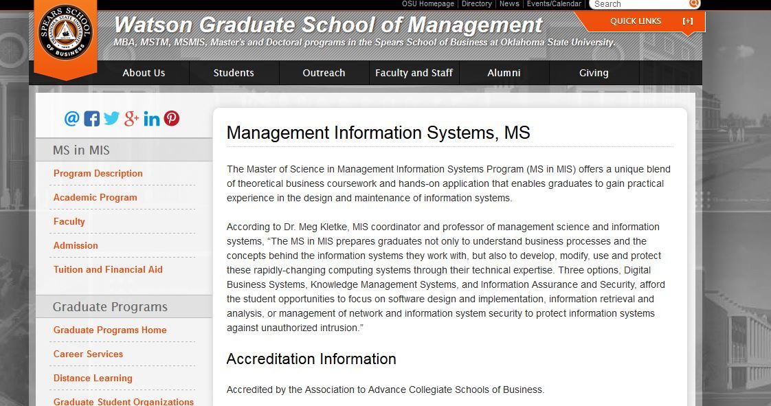 Oklahoma State University, M.S. Management Information Systems