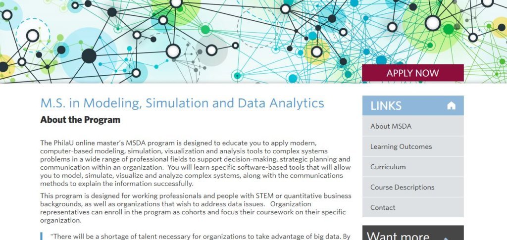 Philadelphia University M.S.Modeling, Simulation and Data Analytics