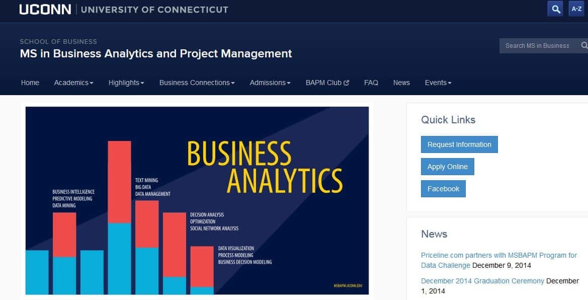 University of Connecticut, MS Business Analytics and Project Management