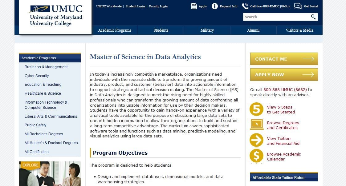 University of Maryland, Master of Science Data Analytics