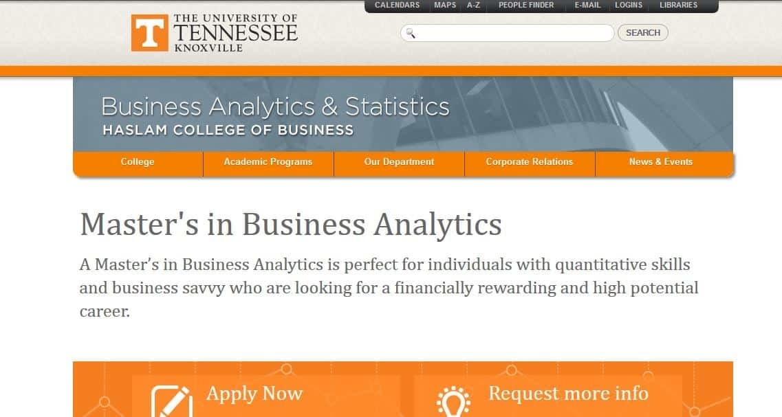 University of Tennessee, Masters Business Analytics