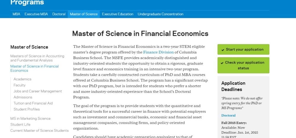 columbia university phd in finance