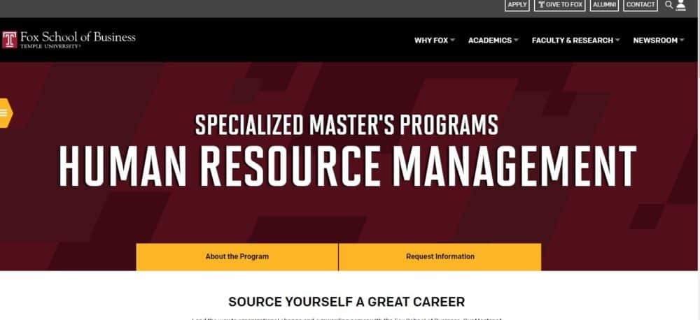 temple university ms in human resource management compare human resource management masters