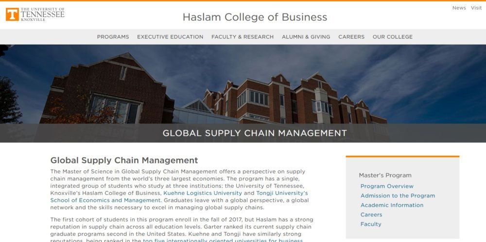 University of Tennessee, Master of Science in Global Supply Chain 